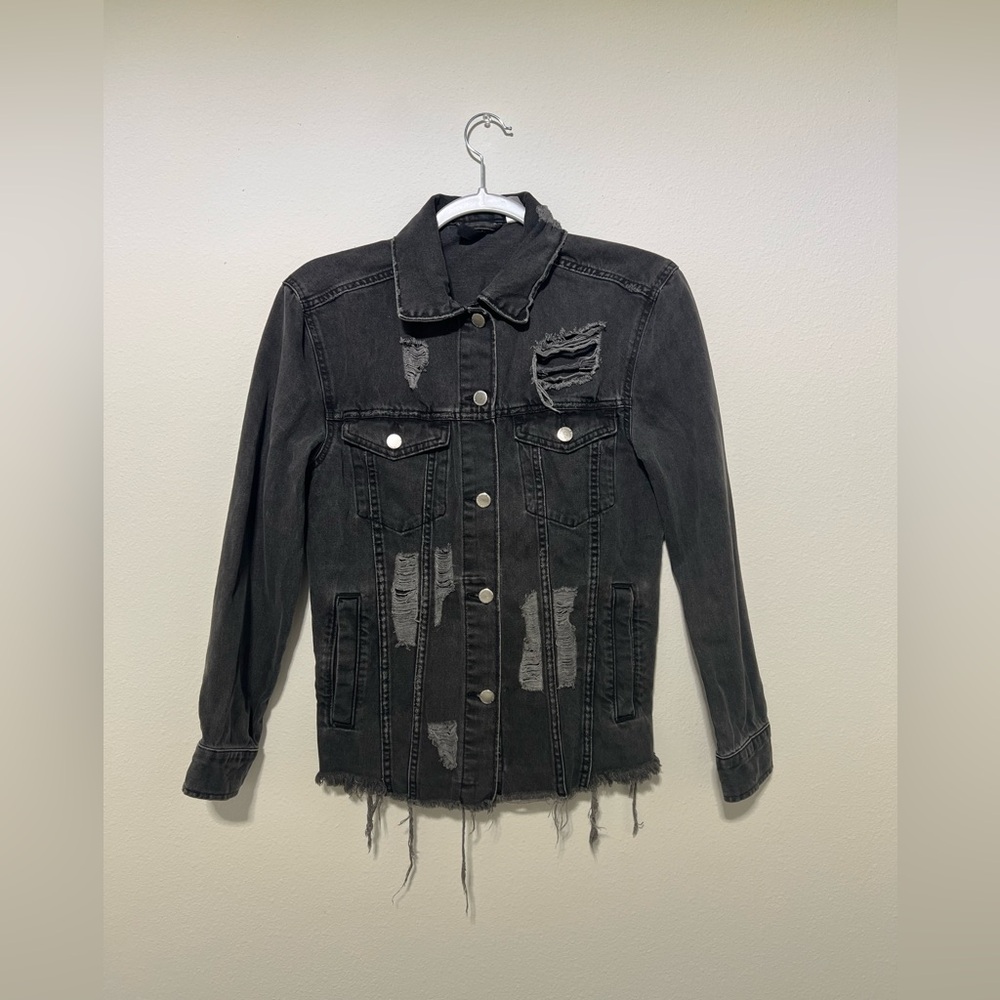 Divided Black Distressed Denim Jean Jacket